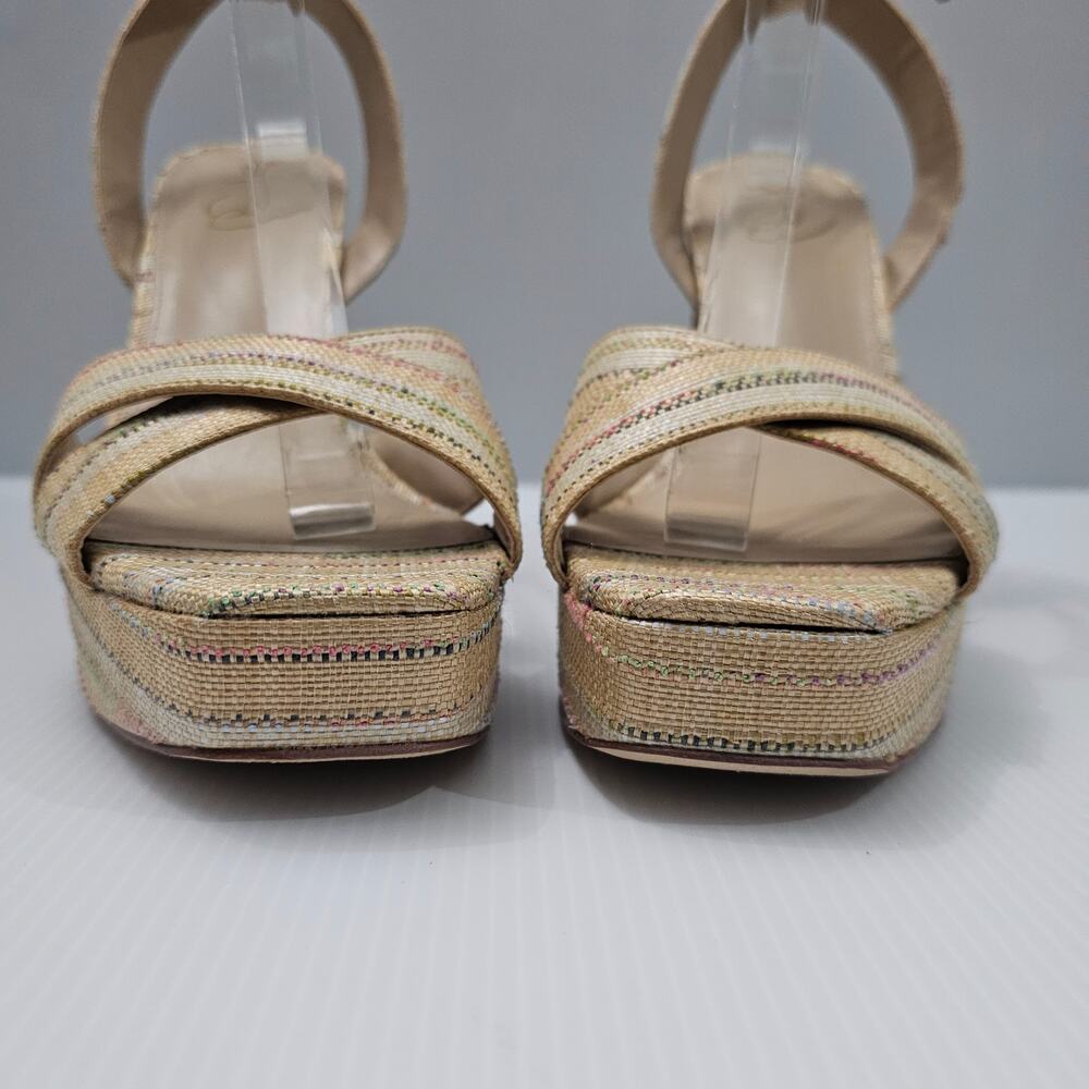 Sam Edelman Kayna Platform Block Heel Sandals Natural Raffia Stripe Womens 9.5 - Picture 6 of 14
